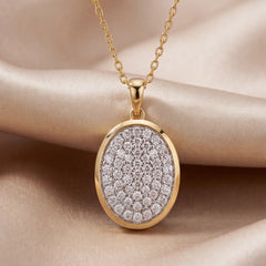 0.56 CT Round Diamond Pave Oval Pendant