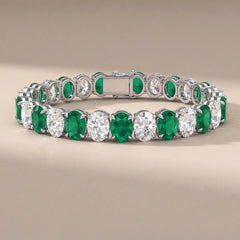 23.10 CT Oval Diamond & Emerald Tennis Bracelet
