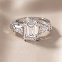 4.15 CT Emerald-cut & Baguette Diamond Three Stone Ring