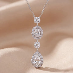 4.17 CT Multi Shape Diamond Halo Drop Chain Necklace
