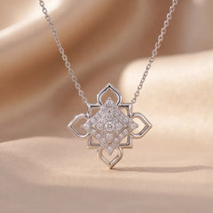 0.51 CT Round Diamond Floral Station Chain Necklace