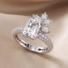 4.18 CT Emerald Diamond Pavé Crown Ring
