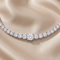 11.66 CT Round Cut Diamond Train Stop Tennis Necklace