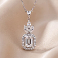 3.21 CT Emerald & Marquise Diamond Halo Drop Chain Necklace