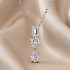 2.10 CT Multi Shape Diamond Three Stone Drop Chain Pendant