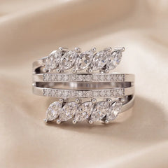 1.19 CT Round & Marquise Diamond Leaf Bypass Ring