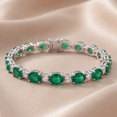 9.67 CT Round Diamond & Oval Emerald Tennis Bracelet