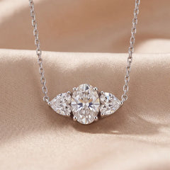 1.40 CT Oval & Heart Diamond Three Stone Chain Necklace