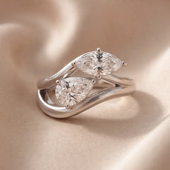 1.80 CT Marquise & Pear Diamond Bypass Two Stone Ring