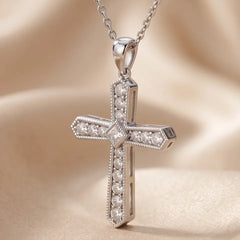 0.69 CT Round Diamond Cross Chain Necklace