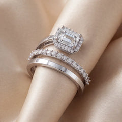 1.47 CT Emerald-cut Diamond Halo Bypass Ring