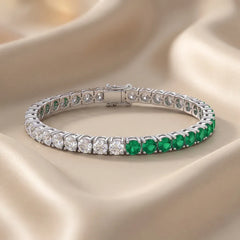 3.92 CT Round Diamond & Emerald Tennis Bracelet