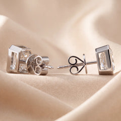 3 CT Emerald-cut Bezel Diamond Stud Earrings