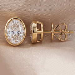 2 CT Oval Bezel Diamond Stud Earrings