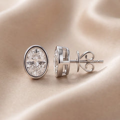 2 CT Oval Bezel Diamond Stud Earrings