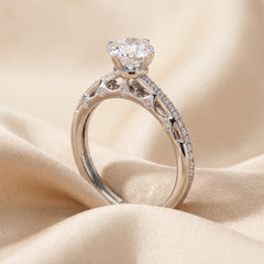 1.23 CT Round Diamond Pavé Cathedral Ring