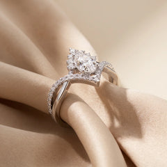 1.51 CT Pear Diamond Halo Chevron Ring