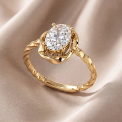 1 CT Oval Diamond Twisted Frame Solitaire Ring