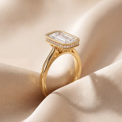 3.29 CT Emerald-cut Diamond Bezel Hidden Halo Ring