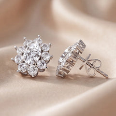 1.55 CT Oval & Round Diamond Cluster Stud Earrings