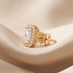 2.30 CT Emerald-cut Diamond Halo Stud Earrings