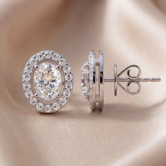1.83 CT Oval Diamond Halo Stud Earrings