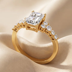 1.34 CT Emerald-cut Diamond Solitaire Side Stone Ring