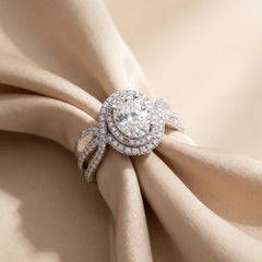 1.65 CT Oval Diamond Double Halo Multi Row Ring