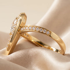 0.86 CT Pear Diamond Halo Chevron Ring