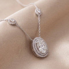 2.73 CT Oval Diamond Double Halo Station Pendant