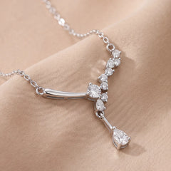 0.41 CT Pear & Round Diamond Drop Necklace