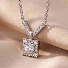 0.29 CT Round Diamond Square Halo V-Bar Pendant