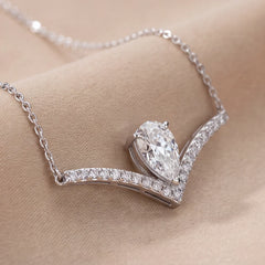 2.55 CT Pear & Round Diamond V Necklace