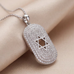 1.01 CT Round Diamond Star of David Tag Pendant