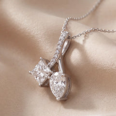 2.11 CT Pear & Princess Cut Diamond Toi Et Moi Pendant