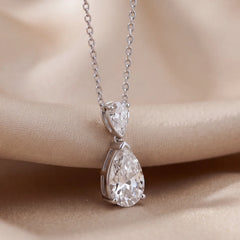 4.40 CT Pear Cut Diamond Double Drop Pendant with Station
