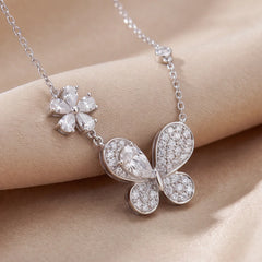 1.28 CT Pear & Round Diamond Butterfly Floral Station Necklace