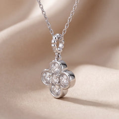 0.53 CT Round Diamond Bezel Clover Chain Pendant
