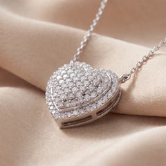 1.67 CT Round Diamond Pave Heart Chain Pendant