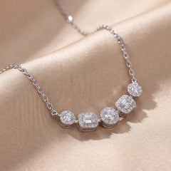 0.51 CT Round & Emerald Cut Diamond Halo Five Station Bar Necklace