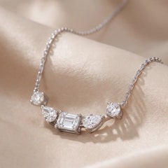 1.90 CT Multi Shape Diamond Five Stone Bar Necklace