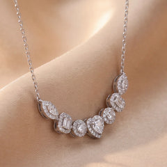 1.11 CT Multi Shape Diamond Halo Bar Necklace