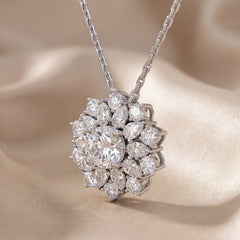 2.19 CT Round & Pear Cut Diamond Cluster Halo Pendant