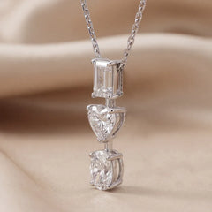 2.10 CT Multi Shape Diamond Three Stone Drop Chain Pendant