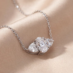 1.40 CT Oval & Heart Diamond Three Stone Chain Necklace