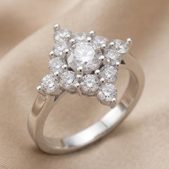0.83 CT Round Diamond Halo Cluster Ring