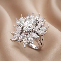 4.79 CT Oval & Marquise Sunburst Halo Ring