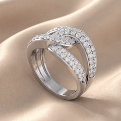 1.41 CT Round Diamond Interlocking Link Wide Band Ring