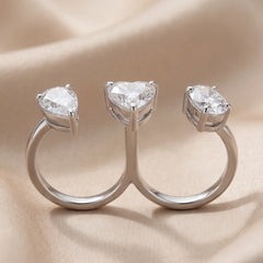 2.50 CT Pear, Oval & Heart Diamond Double Finger Ring
