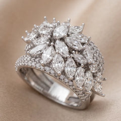 3.28 CT Marquise, Pear & Round Diamond Flower Cluster Ring
